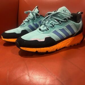 Adidas Turquoise and Black Shoes with Bright Orange Soles